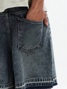 SUMWON Distressed Medium Wash Denim Shorts With Raw Hem Detail And Five Pocket Design For Casual Summer Style - Blue - View 7