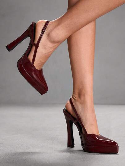 CUCCOO SZL Women's Pointed Toe High Heel Waterproof Platform PU Leather Slip-On Pumps, Fashionable Minimalist Design, Comfortable For Daily, Party And Banquet Wear Spring Shoes