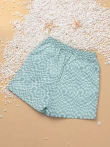 SUMWON 男童同色格纹泳裤，适合沙滩度假、夏季运动穿着 - 薄荷綠 - 查看 2