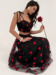 Rafferiza Women's Black Summer Elegant Lace Heart-Shaped Embroidery Strapless Halter Top And Skirt Set,Birthday Party Valentine's Day Wedding Banquet Fashion - Black - View 6