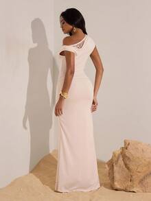 Opulessa Robe en tricot de couleur unie pour femmes, vacances - Nude - Voir 3