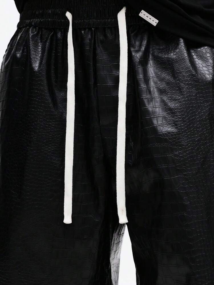 Wide Leg Synthetic Leather Casual Pants