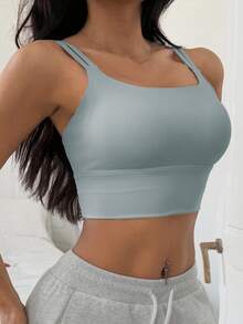 DAZY 女士轻盈塑形纯色简约运动文胸吊带背心内衣 - 淺藍色 - 查看 5