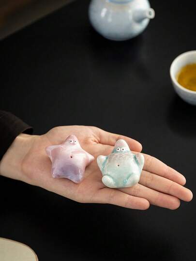 Zazumi 1PC Crystal Glaze Ceramic Teapet Figurine Creative Bubble Blowing Design Incense Holder And Tea Table Decor Zen Aromatherapy Accessory Gift For Adults Friends Home Office Decoration