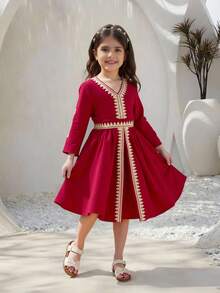 Glamorique Kids Kleine Mädchen Kleid, elegant & arabisch, geeignet für formelle Anlässe - Rot - Übersicht 8