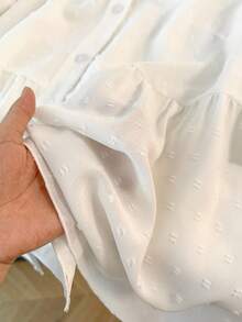 SHEIN CURVE+ Plus Size Summer Casual/Work Solid Color Front Button Swiss Polka Dot Shirt - White - View 6