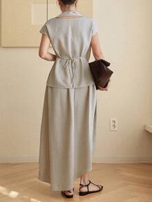 DAZY Women's Solid Color Cap Sleeve Shirt And Skirt Casual 2 Pieces Set Summer Lounge Sets For Women - Apricot - View 5