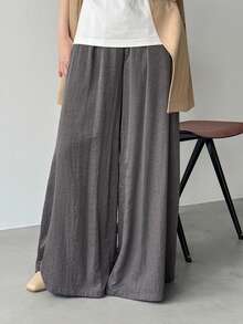 FRIFUL Pantalones casuales sueltos de unicolor con cordón en la cintura, versátiles para primavera y verano - Gris - Ver 4