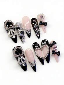 ROMWE Anime 10 Y2k Style Sweet Love Bow Fake Nail Pieces And A Piece Of Double-Sided Tape. - Multicolor - View 2