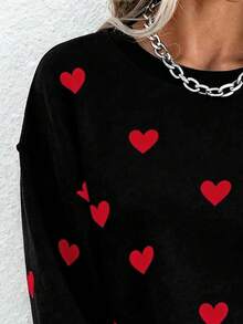 EMERY ROSE 爱心图案印花时尚简约女式圆领长袖卫衣，修身版型，适合秋冬季节，是送给朋友的理想礼物。 - 黑色 - 查看 3
