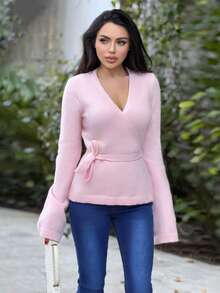 Durrani Popal Women Loose Tie-Front Casual Cardigan,Long Sleeve Tops Fall Winter Cloth For Women - Pink - View 1