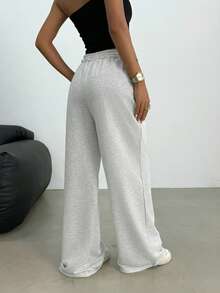 Teen Girls Casual Loose Fit Low Waist Elastic Waistband Wide Leg Sweatpants, Suitable For Spring, Summer, Autumn And Winter - Light Grey - View 6