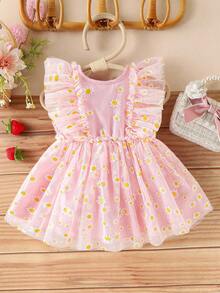 SHEIN Một chiếc váy lưới không tay dễ thương dành cho bé gái với họa tiết hoa cúc nhỏ và nơ rời, thích hợp cho các lễ hội mùa hè và mặc hàng ngày, lý tưởng cho một dịp đặc biệt ở Trung Đông. - Nhiều màu - Xem 5