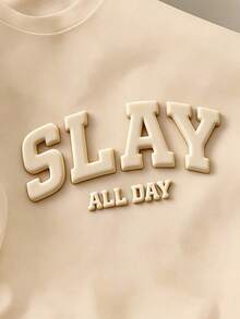 Manfinity Joysei 男士休闲3D字母修身短袖T恤，卡其色