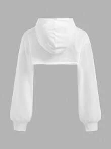 SHEIN Girlism Tween Girl Casual Cropped Textured Long Sleeve Sweatshirt For Everyday Wear,In Fall/Winter, Streetwear - White - View 2