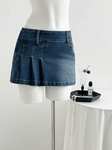Elamini Chân váy denim ngắn ôm sát, đa năng, có thắt lưng, thời trang mùa hè - Rửa tối - Xem 3