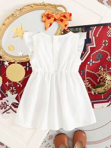 Sparklyn Áo sơ mi thêu kiểu Pháp cổ điển truyền thống Trung Đông cho bé gái, thiết kế mới, váy tay lửng - trắng - Xem 4