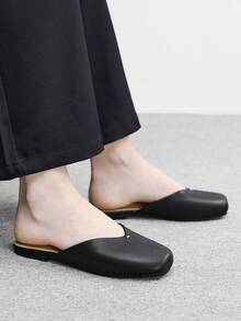 CUCCOO BIZCHIC 女士方头平底鞋，PU材质拼接设计，时尚简约舒适休闲乐福鞋 - 黑色 - 查看 6