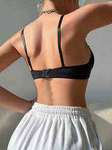 DesireSculpt 2pcs Women's Solid Color Simple & Comfortable Bra Set - Black - View 2