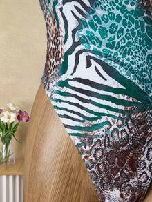 Bellisia 女士豹纹斑马纹连体泳衣，时尚度假之选 - 彩色 - 查看 4