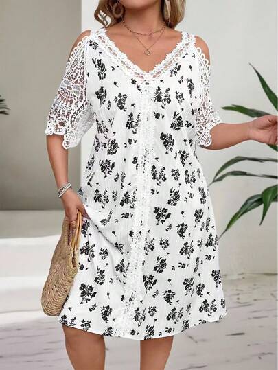 EMERY ROSE Large-Sized Woven Printed Summer Women's Dress For Casual Vacation