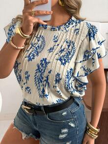 Ceyna 大码梭织荷叶边短袖条纹休闲印花衬衫 女士夏季上衣 夏季上衣 端庄女士休闲上衣 女士夏季上衣 夏季休闲上衣 短袖夏季上衣 短袖衬衫 女士夏季衬衫 女士短袖上衣 女士印花上衣 女士休闲装 女士上衣和衬衫 女士夏季装 女士短袖上衣 女士夏季上衣 休闲夏季装 女士衬衫 女士休闲现代休闲夏季上衣 女士衬衫 - 藍色 - 查看 4