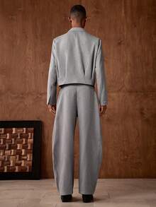 AKNOTIC Business Casual 男士梭织休闲宽松长袖外套和直筒裤两件套 - 灰色 - 查看 7