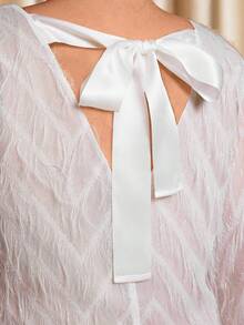 Cravure Vestido mini de línea A con decoración de lentejuelas, plumas y moño para mujer de talla grande, adecuado para citas, fiestas y reuniones - Blanco - Ver 3