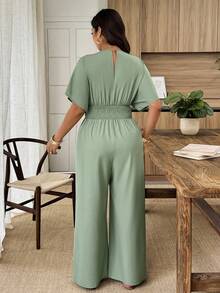 Weeklong Plus Size Women's Spring/Summer Sleeveless Pleated Waist Loose Top Tight Jumpsuit, Casual & Office Wear - Mint Green - View 2