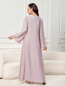 Yasmyna 女士优雅派对流苏串珠装饰喇叭袖阿拉伯风格连衣裙 - 粉色 - 查看 2