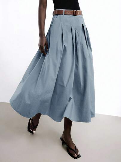 Maija 2026 New Black Pleated Flared Skirt With Side Pockets, PU Leather Metal Belt Design, Elegant Romantic Casual Workwear Suitable For Wedding Guest, Beach, Concert, Party Light Blue Skirt Skirt Midi Cotton Skirt Modest Skirts Pleated Skirt  St Patrick's Day Women Easter Summer Outfits Easter Dress Women Party Top Beach Dress Summer Holiday Outfits Each Vacation Outfits For Women  Summer Outfit For Women Going Out Outfits Graduation Graduation Outfit  Casual Dresses  Casual Blouses For Women