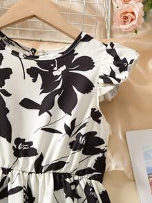 Sparklyn Girls Floral Print Pattern Flutter Sleeve Waist Cinched Dress - Multicolor - View 6