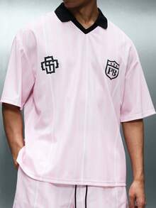 PLAYBOY X SUMWON Polo à manches courtes avec logo de marque, col et poignets noirs, coupe régulière, Top décontracté rose clair - Multicolore - Voir 5