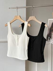 SHEIN EZwear 黑白针织弹力吊带背心多件装 - 彩色 - 查看 6