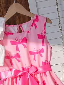 SHEIN 两件套少女优雅短袖串珠上衣搭配印花连衣裙，配腰带，适合春夏、假日、夏季、旅行穿着。 - 粉色 - 查看 8