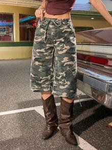 Jeanoix Y2K 女士牛仔迷彩阔腿七分裤 - 彩色 - 查看 6
