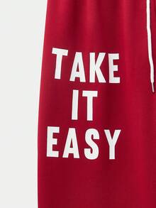 Manfinity VCAY 2pcs Men's Casual Hoodie Set, Red Color Printed, Spring/Autumn - Red - View 7