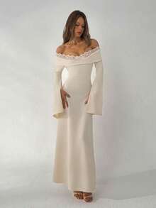 Aloruh 杏色针织露肩长连衣裙（女款） - 杏色 - 查看 10