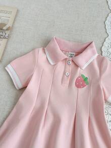 SHEIN 女婴白色休闲连衣裙，罗纹领口和袖口，适合休闲穿着、户外活动、运动和聚会。 - 粉色 - 查看 4