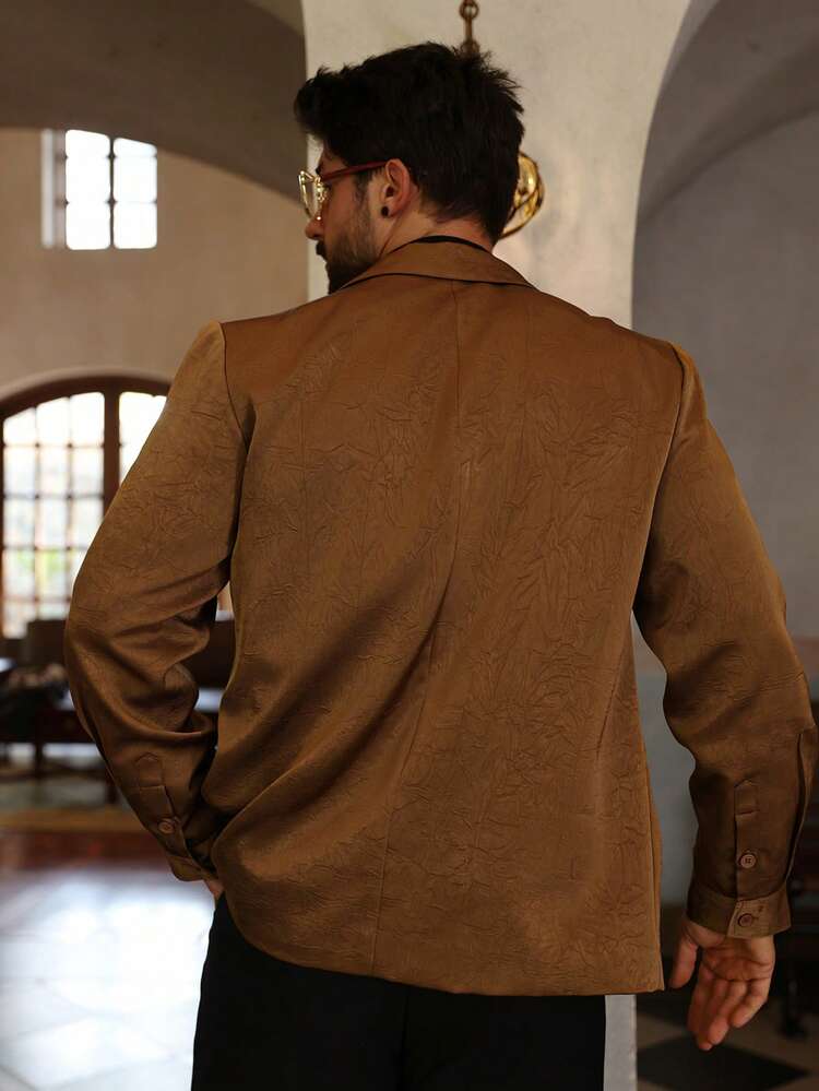 Loose Fit Brown Satin Fabric Blazer Jacket For Men, Suitable For Party Wear, Spring/Autumn