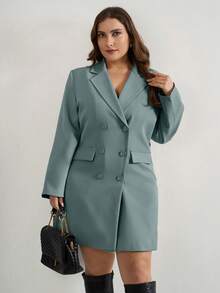 EURMUSE Double-Breasted Suit Jacket And Skirt Set - Mint Green - View 5