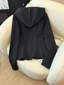 Franclia Women's Casual Zip-Up Sweatshirt With Embroidery, Autumn Outerwear - Black - View 2