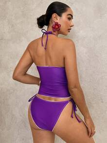 Swim Glamine Sweet Cherry Plaid Bikini Set - Purple - View 2