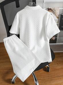 Mirajuku 2pcs/Set Teenage Boys Casual Polo Shirt With Collar And Shorts - White - View 2