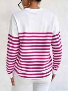 EMERY ROSE Casual Striped Heart Print Long Sleeve T-Shirt, Spring/Autumn - Multicolor - View 2