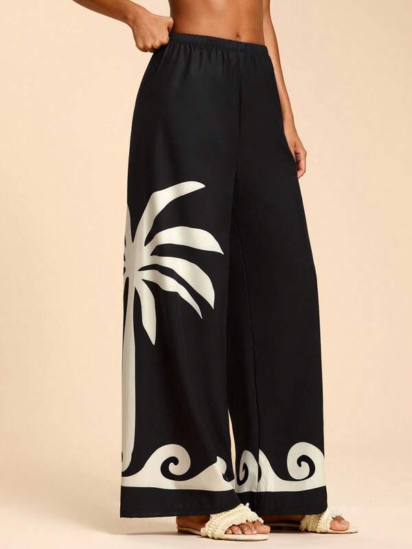 Travachic Women's Palm Tree Print Elastic Waist Swim Pants,Beach,Beach Outfits For Women,Beach Set,Going Out,Vacation,Vacation Outfits Women,Holiday,Summer,Summer Clothes,Summer Outfits For Women,Valentine's Day,Carnival,Carnival Costume,Party ,Going Out,Going Out Outfits,Casual,Elegant,Y2k,Flower,White ,Black