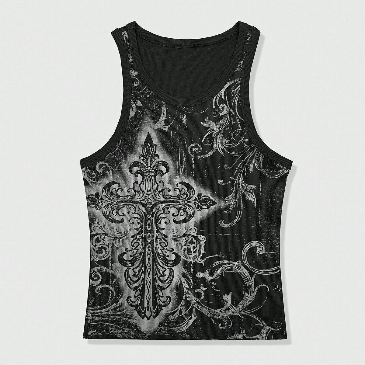 Camiseta de tirantes con estampado de cruz y planta, estilo punk callejero de moda Y2K, para verano
