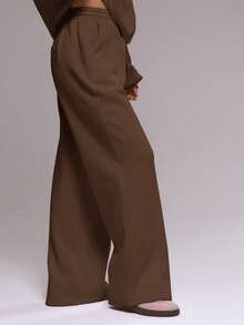 MUSERA Flocking Wide Leg Joggers Tracksuit Bottoms Only Winter Cute Casual Cosy Sweat Pants Jogger Co-Ord Bottoms Only Spring Cool Girl Casual Cosy Cute - Chocolate Brown - View 4