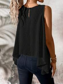 EMERY ROSE Áo tank top dáng chữ A màu trắng, cổ tròn, vạt bất đối xứng, kiểu dáng thường ngày, thích hợp cho mùa hè, giúp thon gọn vóc dáng. - màu đen - Xem 2