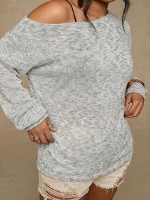 Freevana Plus Size Casual Asymmetrical Shoulder Knit Top, Versatile All-Match T-Shirt For Autumn/Winter - Grey - View 8